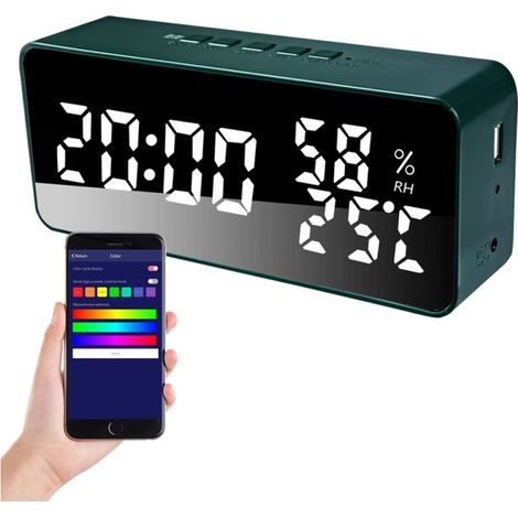 Sveglia per la camera da letto 5 allarmi, display a LED/specchio, funzione snooze, timer per conto alla rovescia, 12/24h, data/temperatura/umidità, luminosità automatica variabile, volume regolabile (1/5)
