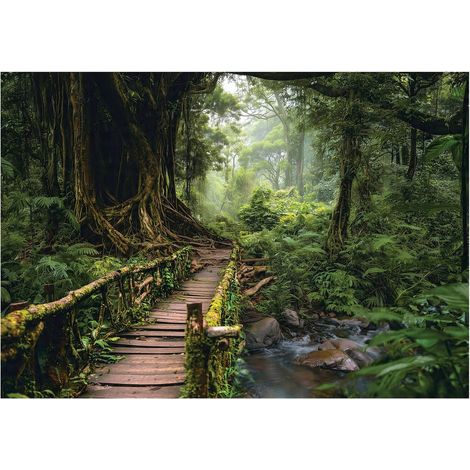 Papier peint mural arbres 3D chemin forêt nature intissé grand format design intérieur salon chambre pas cher 400x280 cm (1/5)