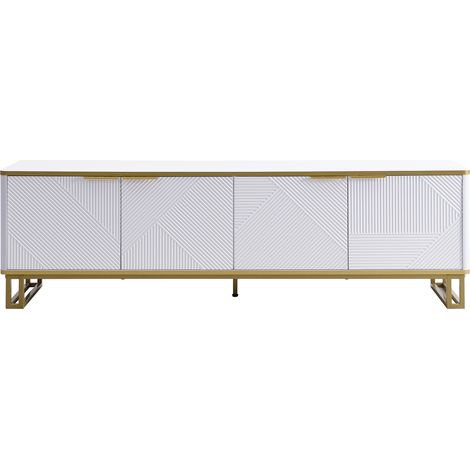 ELVMI Mobile TV con 4 Ante e Vano Aperto, con Passacavi, per Soggiorno, in MDF, 160 × 37,5 × 48 cm, Bianco (1/5)