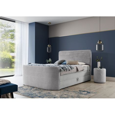 Boxspringbett Schlafzimmerbett BODY 120x200cm in Stoff Hellgrau inkl. Bettkasten (1/4)