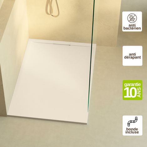 Receveur de douche 100x100 extra-plat Beige en résine minérale antidérapant effet ardoise - Ragnar LAVABERG (1/4)