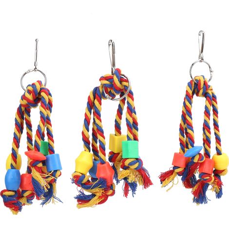 Jouet à mâcher pour oiseaux, corde en coton colorée, perles en plastique, ficelle à mordre pour petits perroquets (1/5)
