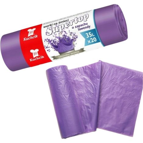 Sacs poubelle Kuchcik violets à nouer, parfumés à la lavande, 35 L x 20 pièces (1/5)