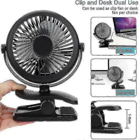 Mini ventilateur USB rechargeable silencieux à vitesse réglable, noir, pour une utilisation sur table (1/5)