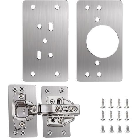 Plaque de Réparation de Charnière, 2PCS Charnières de Portes en Acier Inoxydable Plaques de Réparation de Porte D'armoire de Cuisine de Fixation Plate avec 12 Vis (1/5)