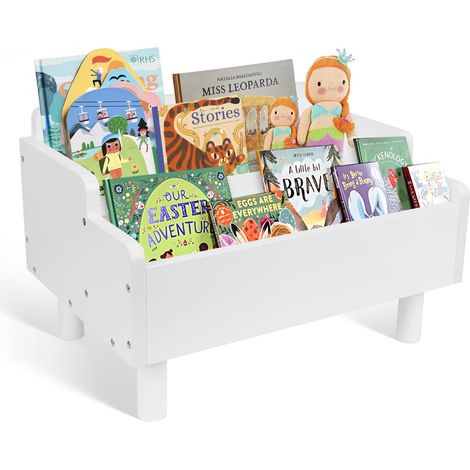Étagère à livres pour enfants, petite étagère de rangement pour livres de bébé avec séparateur, porte-livres en bois pour salle de jeux, chambre d'enfant, crèche, salle de classe, pin blanc (1/5)