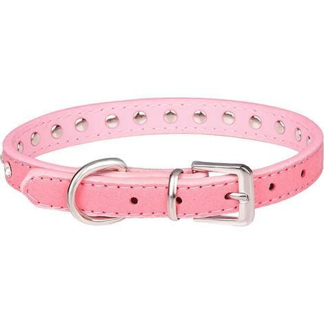 Kristall-Hundehalsband, verstellbares, mit Nieten besetztes Kunstlederhalsband für kleine und mittelgroße Hunde, rosa (M: 42 x 2 cm) (1/5)