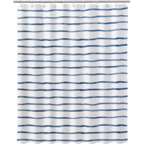 Rideau de salle de bain - JUANIO - Rayures bleu - Polyester - 200 x 180 cm - 12 anneaux (1/3)