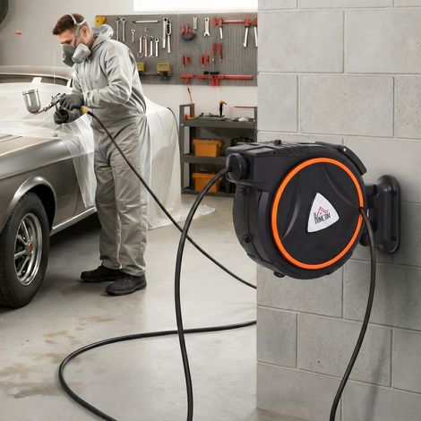 Tuyau pour compresseur d'air 20 m + raccord BSP 1/4'' de 2 m avec support mural rotatif à 180° noir (1/5)