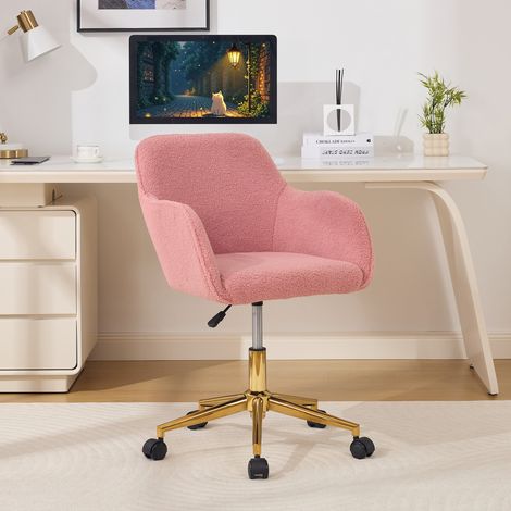 Chaise de bureau 58x63x77-86 cm en tissu peluche rose, hauteur réglable pour bureau FloraGrace (1/5)