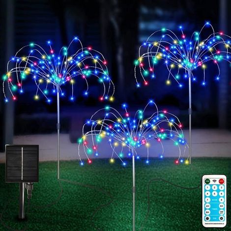 Lot de 3 lampes solaires de jardin, 120 LED par lampe, 8 modes avec télécommande, étanches IP65, pour pelouse et terrasse (1/5)