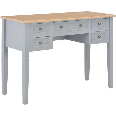 Bureau 5 tiroirs bois clair et pin massif gris Dean (1/5)