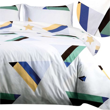 Linge de lit en coton 160x200 cm, 100% coton, motif géométrique élégant en triangles (1/5)