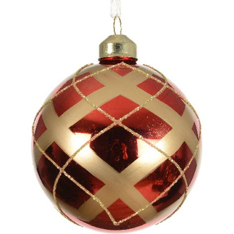 Weihnachtskugel Schottenmuster Rot & Goldfarben Ø 8 cm - Glas