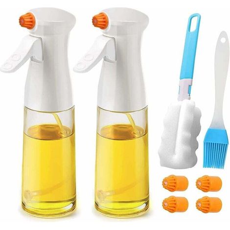 Spray Huile Cuisine 200 ml, 2pcs Vaporisateur d'huile et de Vinaigre avec Brosse, Vaporisateur d'Huile Jus de pour Barbecue Cuisine Cuisson BBQ Salade Blanc