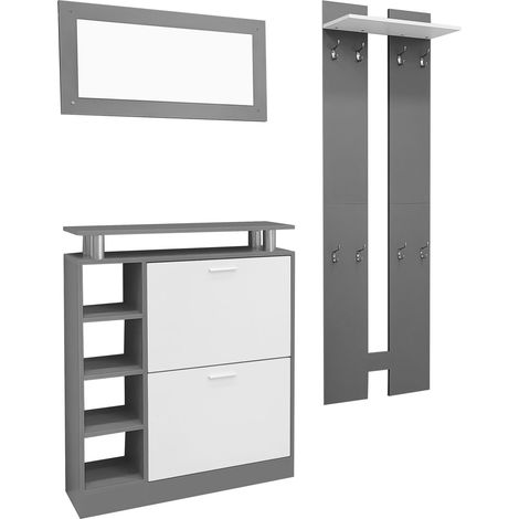 Ensemble de meuble d’entrée mural 80 x 25 x 96.5 cm, avec miroir, 2 panneaux muraux, une étagère murale et un meuble à chaussures, caisson gris anthracite mat, meubles de couloir, vestiaire de couloir (1/5)
