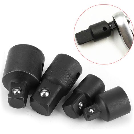 4 Stück 1/4 Zoll 3/8 Zoll 1/2 Zoll Elektroschlüssel-Hülsenadapter-Konverter Chrom-Vanadium-Stahl-Antriebsstecknussgelenk (Schwarz) (1/5)