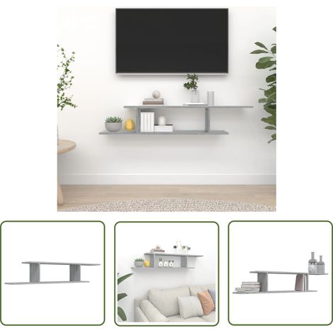 The Living Store Étagère TV murale Sonoma gris 125x18x23 cm Bois d'ingénierie - Étagère Murale - Étagère Tv - Meuble Tv - Rangement Mural - Décoration Murale (1/5)