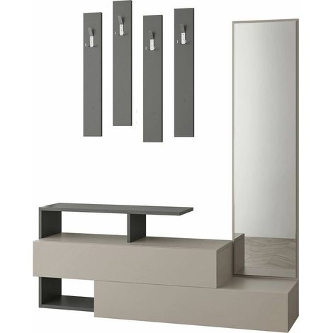 Dmora - Mobile da ingresso Ascari, Entratina appendiabiti, Composizione per atrio, Consolle portaoggetti multifunzione, 137x35h55 cm, Tortora e Antracite (1/5)