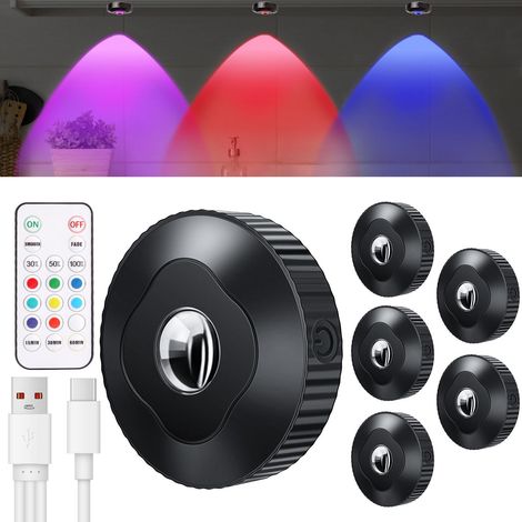 RGB Rechargeable Spot Led Sans Fil, Rgb Led Sans fil avec Télécommande,Intensité Variable, Fonction de Synchronisation,(paquet de 6) (1/5)