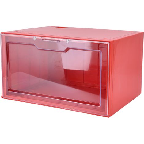 Boîte à chaussures LED à commande vocale, porte transparente, empilable, présentoir de rangement pour baskets, rouge, idéale pour la maison ou le shopping à domicile. (1/5)
