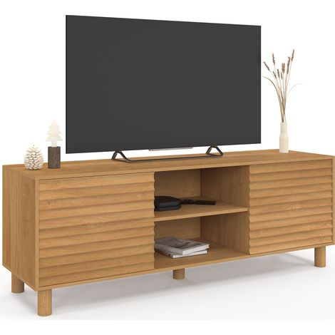 Mobile TV JULIE 140 cm con 2 ante a doghe color rovere