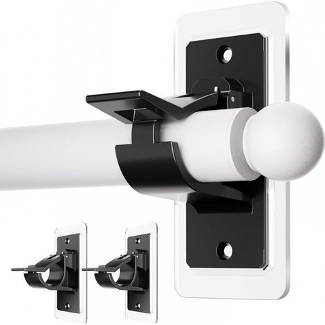 Juego de 2 soportes adhesivos para barra de cortina sin perforación - Ganchos adhesivos para barra de cortina sin clavos - Para baño - Negro (1/5)