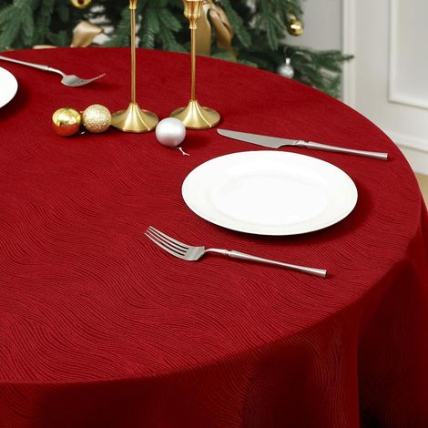 Tischdecke rund 160cm Weinrot abwaschbar Jacquard-Wellenmuster wasserabweisend