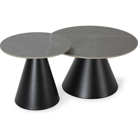 Set de 2 mesas de centro modelo Laura acabado gris/negro, 42.5/48.5cm(alto) 70/50cm(ancho) 70/50m(fondo). (1/4)