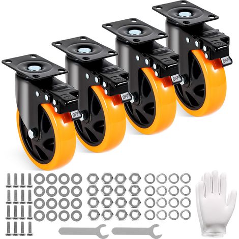 VEVOR Ruedas Giratorias con Placa Juego de 4 Ruedas para Muebles, Ruedas Silenciosas de PVC de 127 mm con Freno de Bloqueo A/B, Capacidad de Carga de 204 kg por Rueda para Carros de Banco de Trabajo