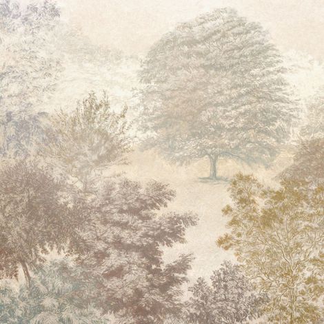 papier peint panoramique paysage boisé marron beige - Komar (1/5)