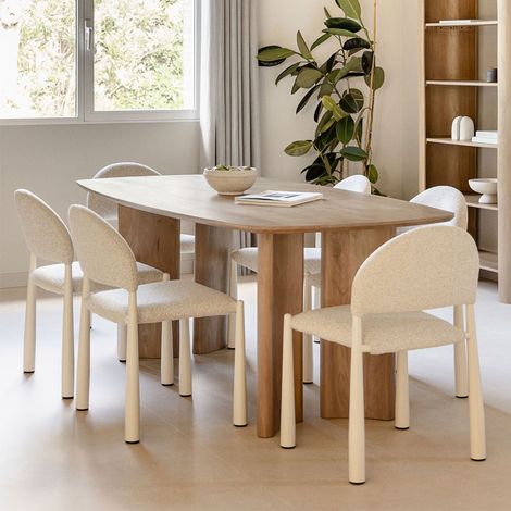 Ensemble table rectangulaire 200x100 cm en bois de manguier Sidney et 6 chaises de salle à manger en bouclé Nagore SKLUM (1/5)