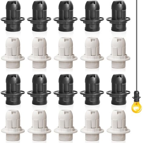 Lot de 20 douilles de lampe E14 vintage solides : douille bakélite, douille de lampe avec support d'ampoule, adaptateur à vis, douille pour ampoules E14 (10 blanches + 10 noires) (1/5)