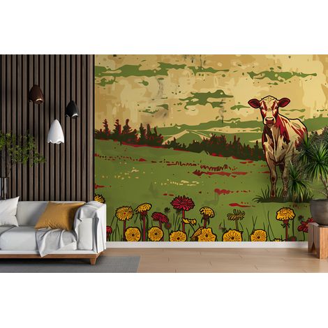 Papier peint campagne vache aux champs - 150 x 250 cm (1/2)