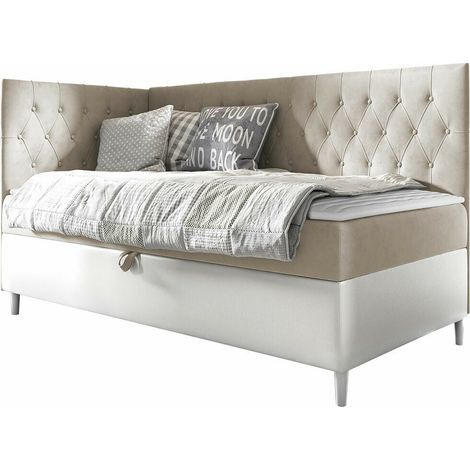 Cama continental Lucus III, Soft 017 + Fresh 1, Individuales, Continental, 90x200, Cuero ecológico, Tapiz, Somieres, 98x208x115cm (1/5)