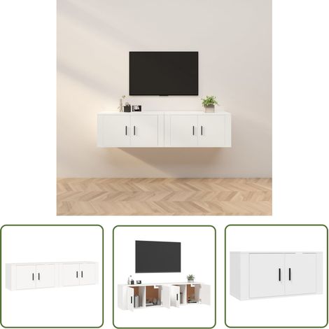 The Living Store TV-Wandschränke 2 Stk. Weiß 80x34,5x40 cm - TV-Schrank - Holzwerkstoff Möbel - Wandregal - Wohnzimmereinrichtung - Weißer TV-Stand (1/5)