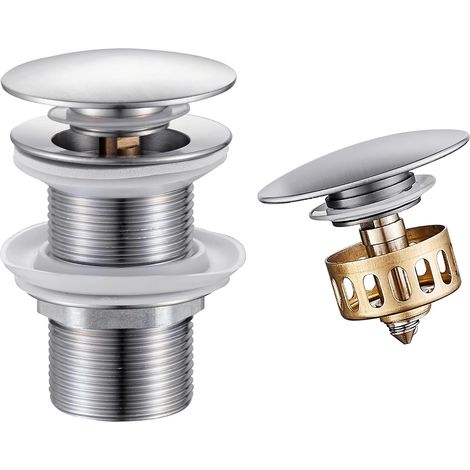 Nickel brossé Bonde de Lavabo Pop Up sans Trop Plein, Bouchon de Vidange avec Panier à Crépine,Bonde de vidage pour lavabo de Salle de Bain Laiton (1/5)