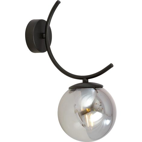 Lampada a Parete Boston, Acciaio verniciato a polvere, Vetro, Nero, Grigio, 14x33x20 cm