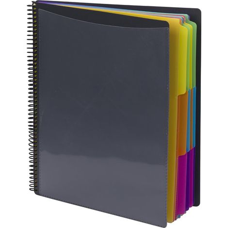 Organizador de proyectos de polietileno con 12 bolsillos, tamaño carta, pestaña de 1/3, gris con colores brillantes (89207)