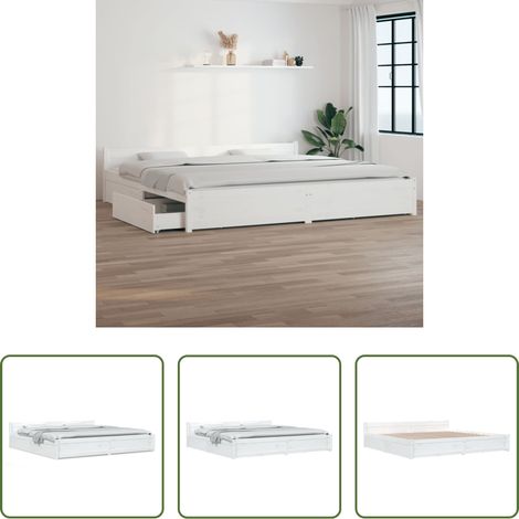 vidaXL Kiefernholz Bett - Bett mit Schubladen Weiß 180x200 cm (1/5)
