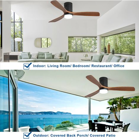Ventilateur de plafond 132 cm – 3 pales en bois massif – Moteur CC réversible – Télécommande 6 vitesses – Corps noir, lames noyer — vue 4