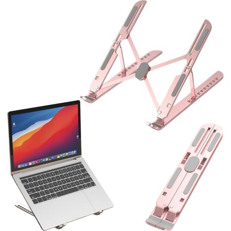 Support PC portable or rose réglable, rehausseur pliable aluminium ergonomique pour ordinateur 10-17,3 pouces (1/4)