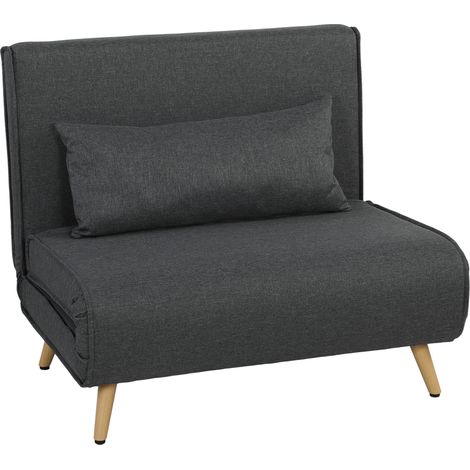 HOMCOM 3 in 1 Poltrona Letto Singola in Tessuto Effetto Lino con Cuscino, Grigio
