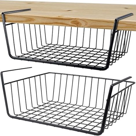 Set di 2 cestini portaoggetti sospesi in metallo per cucina, ufficio, dispensa, bagno, mobiletto (1/5)