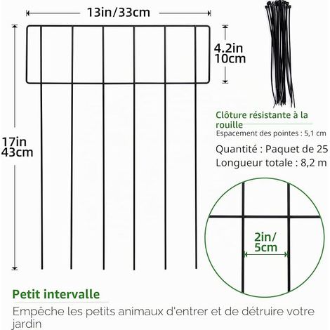 Decorative Garden Pet Fence 17" H x 28.5" L - Metal Wire Garden Fence - Dog Rabbit Friendly (1/4)