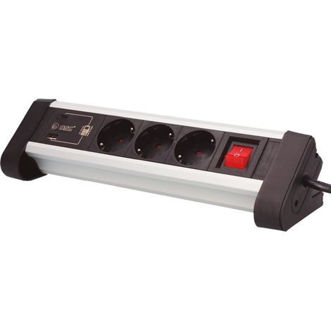 Base de bureau multiple 3T + 1 USB A + 1 USB Type C + Int (3x1,5 mm) 1,4 M Noir