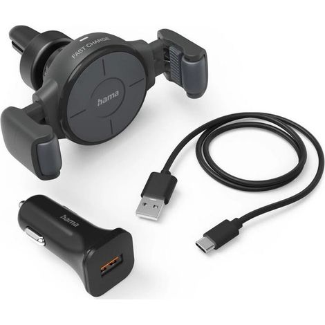 Cargador de teléfono móvil para coche Hama 00201677 FC10 Flex-Set de 10 W, inalámbrico, carga QI, color antracita. (1/2)