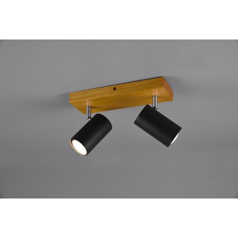 Faretto Marley 2 Spot GU10 Nero E Legno L26 cm Trio Lighting