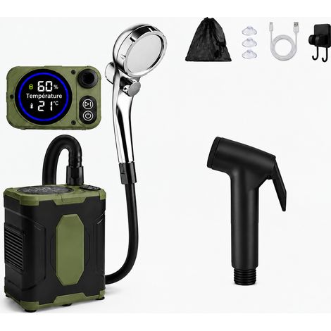 Douche de camping portable électrique 5V 10W raccord fileté vert foncé et pistolet noir 1w réf 0828 26 × 19 × 7 cm 1,1 kg – Livraison gratuite