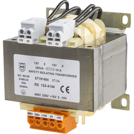 Transformateur d'isolement, Vin 230V ac (+/- 15V) - 400V ac (+/- 15V), Vout 12V c.a., 250VA ( Prix pour 1 ) (1/2)